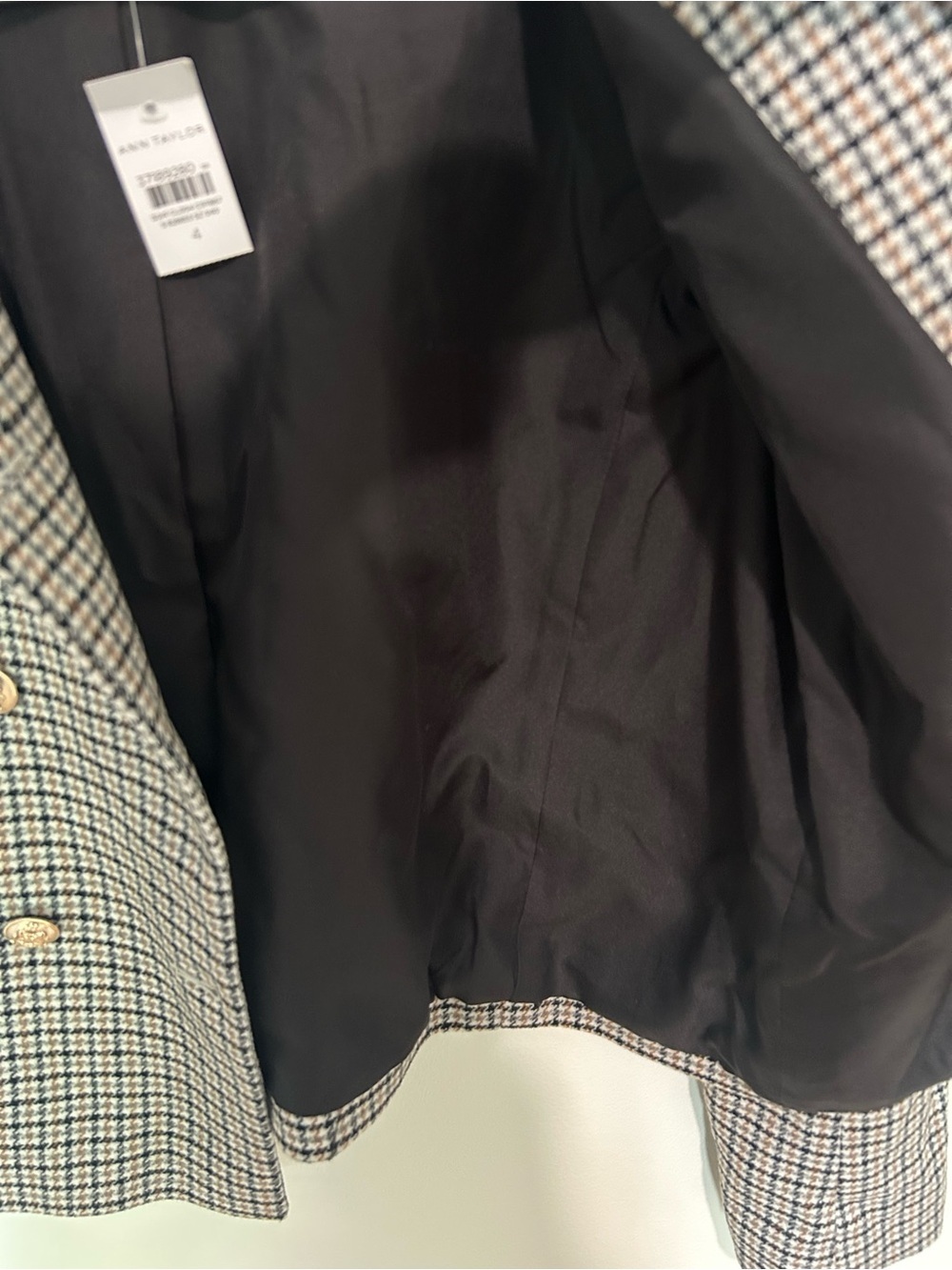 NWT Ann Taylor Cropped Plaid Double Breasted Jacket Gold Hardwear Size 4 - Picture 6 of 8